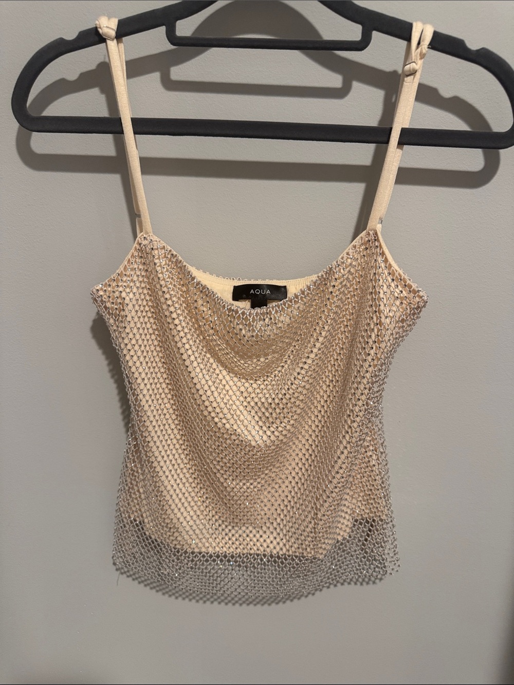 Aqua Champagne Mesh Cowl Neck Tank with Adjustable Straps